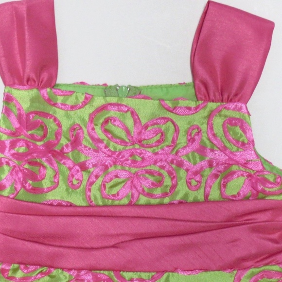 Rare Editions Soutache Bonaz Taffeta A-line Special Occasion Dress Pink Green 2T - Picture 3 of 12